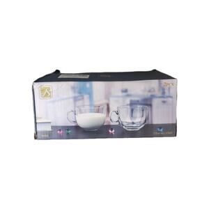 Vintage Glass Cleat Coffee Cup Set of 2 Bowl with Handle for Beverages Quality